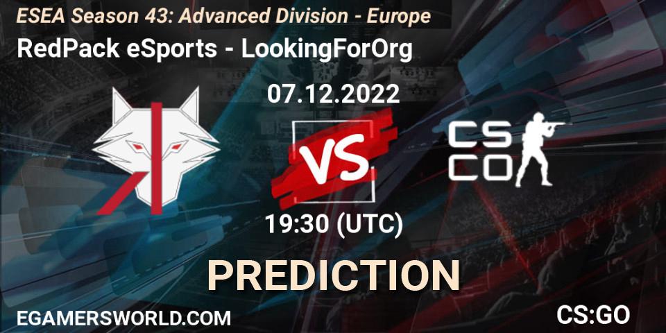 Pronóstico RedPack eSports - LookingForOrg. 07.12.22, CS2 (CS:GO), ESEA Season 43: Advanced Division - Europe
