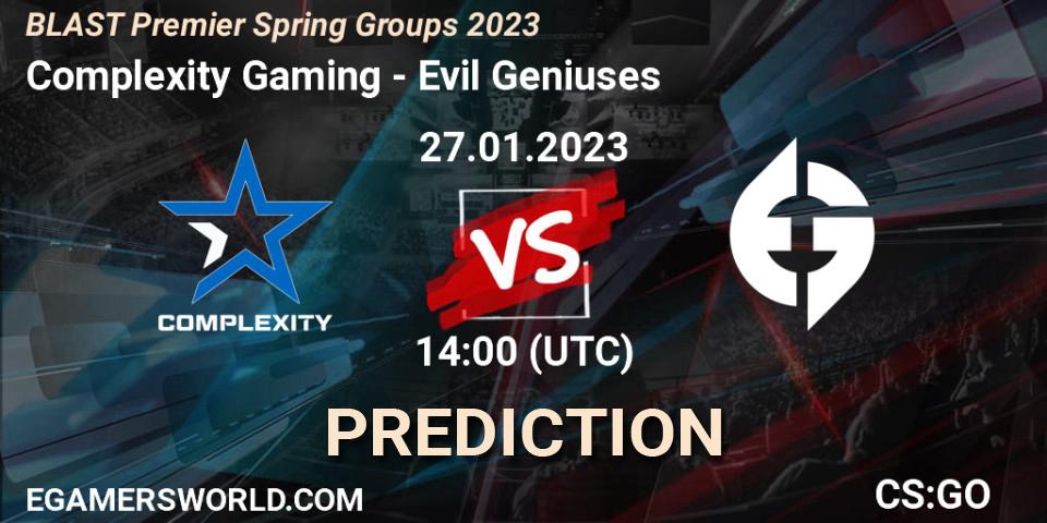 Pronóstico Complexity Gaming - Evil Geniuses. 27.01.23, CS2 (CS:GO), BLAST Premier Spring Groups 2023