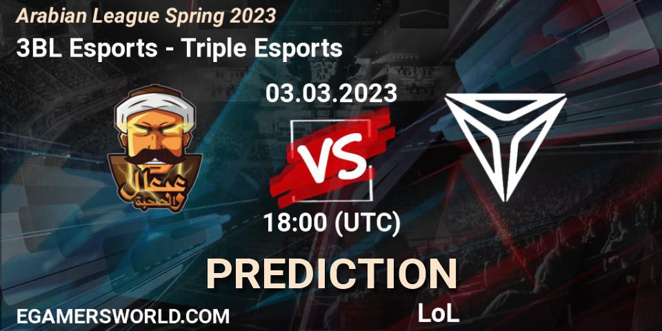 Pronóstico 3BL Esports - Triple Esports. 10.02.23, LoL, Arabian League Spring 2023