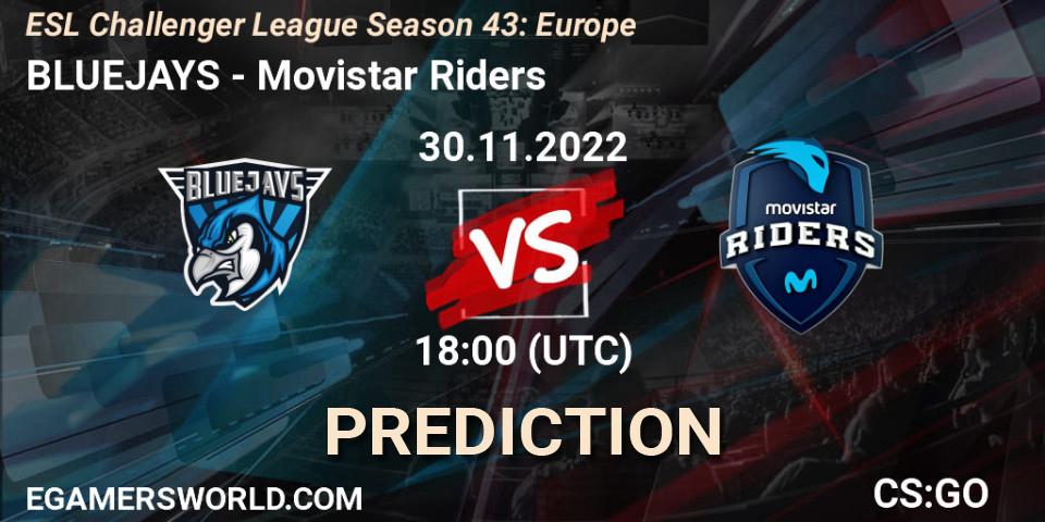 Pronóstico BLUEJAYS - Movistar Riders. 28.11.22, CS2 (CS:GO), ESL Challenger League Season 43: Europe