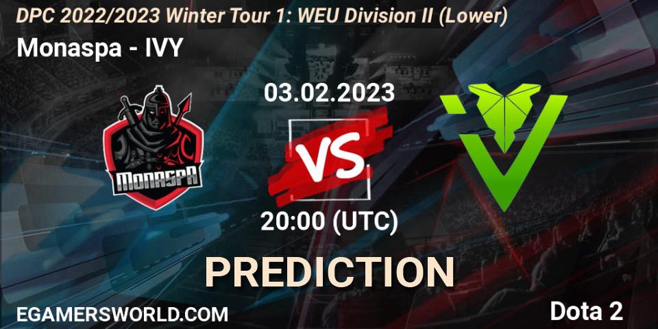 Pronóstico Monaspa - IVY. 03.02.23, Dota 2, DPC 2022/2023 Winter Tour 1: WEU Division II (Lower)