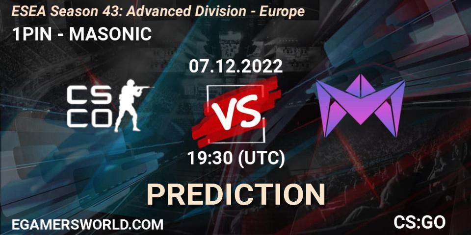 Pronóstico 1PIN - MASONIC. 07.12.22, CS2 (CS:GO), ESEA Season 43: Advanced Division - Europe