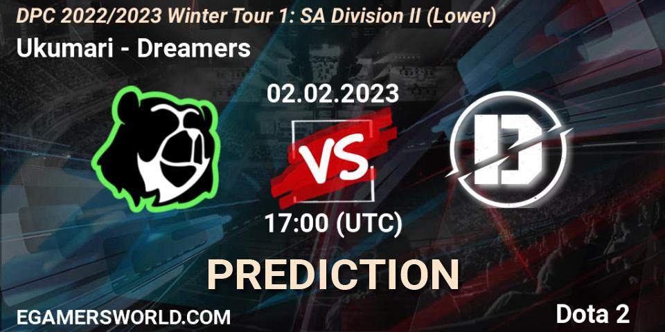 Pronóstico Ukumari - Dreamers. 02.02.23, Dota 2, DPC 2022/2023 Winter Tour 1: SA Division II (Lower)