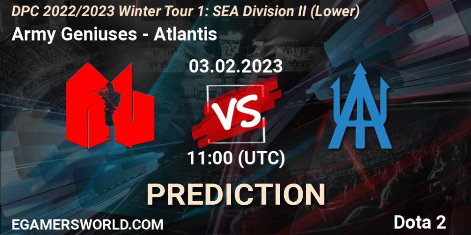 Pronóstico Army Geniuses - Atlantis. 03.02.23, Dota 2, DPC 2022/2023 Winter Tour 1: SEA Division II (Lower)