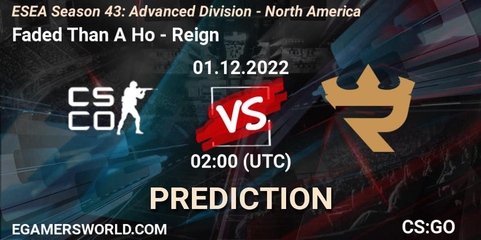 Pronóstico Faded Than A Ho - Reign. 01.12.22, CS2 (CS:GO), ESEA Season 43: Advanced Division - North America
