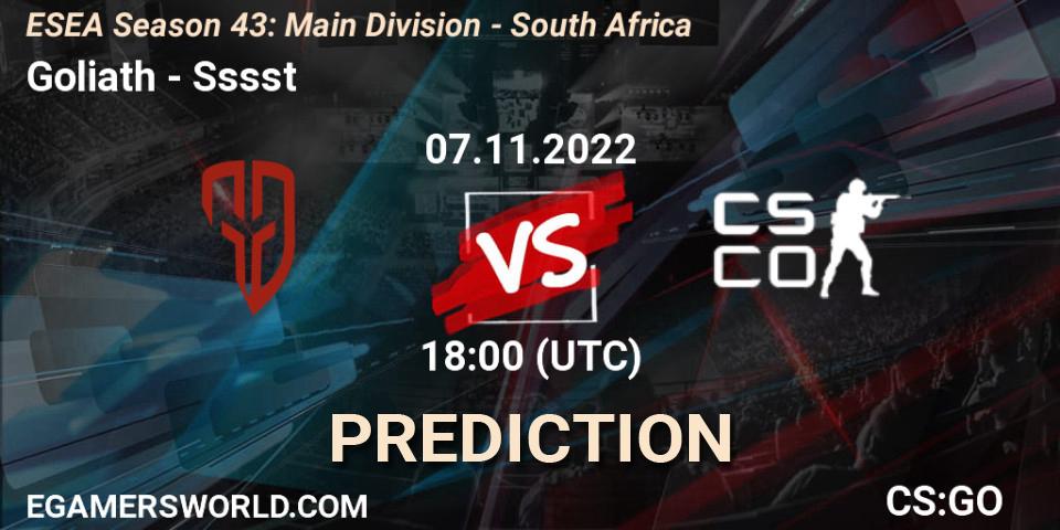 Pronóstico Goliath - Sssst. 28.11.22, CS2 (CS:GO), ESEA Season 43: Main Division - South Africa