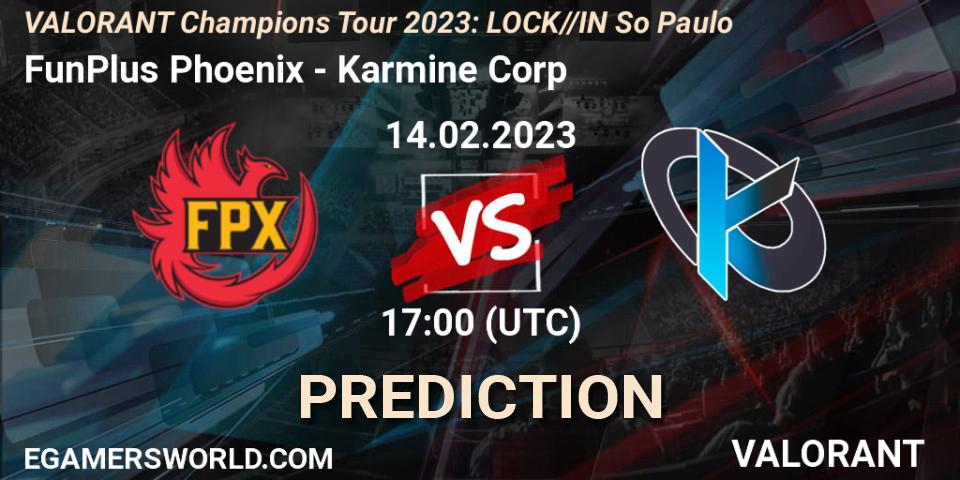 Pronóstico FunPlus Phoenix - Karmine Corp. 14.02.23, VALORANT, VALORANT Champions Tour 2023: LOCK//IN São Paulo