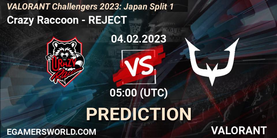 Pronóstico Crazy Raccoon - REJECT. 04.02.23, VALORANT, VALORANT Challengers 2023: Japan Split 1