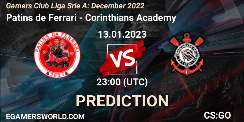 Pronóstico Patins de Ferrari - Corinthians Academy. 13.01.23, CS2 (CS:GO), Gamers Club Liga Série A: December 2022