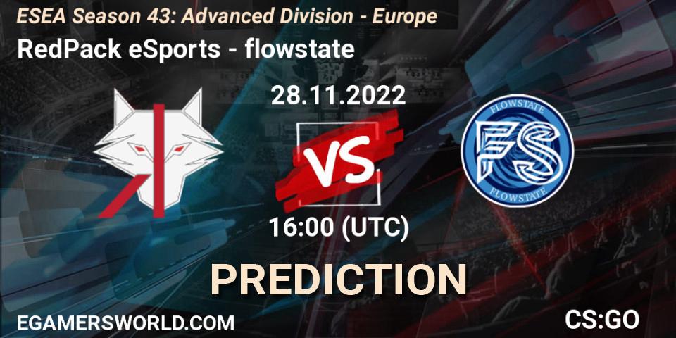 Pronóstico RedPack eSports - flowstate. 28.11.22, CS2 (CS:GO), ESEA Season 43: Advanced Division - Europe