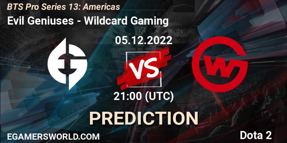 Pronóstico Evil Geniuses - Wildcard Gaming. 05.12.22, Dota 2, BTS Pro Series 13: Americas