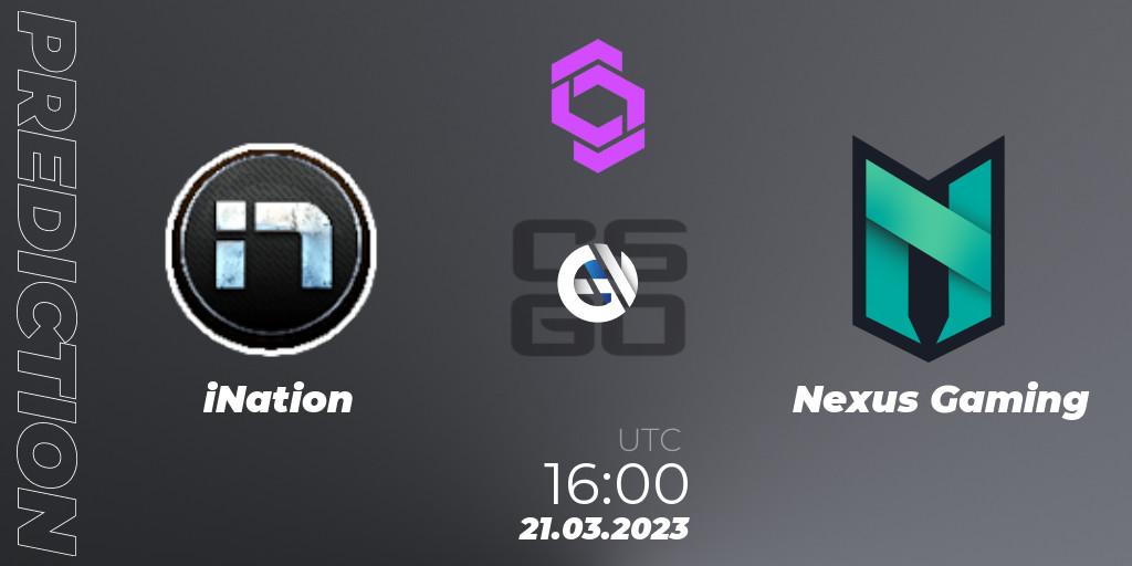 Pronóstico iNation - Nexus Gaming. 21.03.23, CS2 (CS:GO), CCT West Europe Series #2