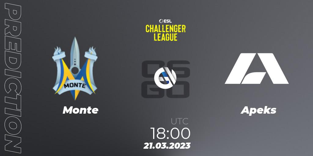 Pronóstico Monte - Apeks. 21.03.23, CS2 (CS:GO), ESL Challenger League Season 44: Europe