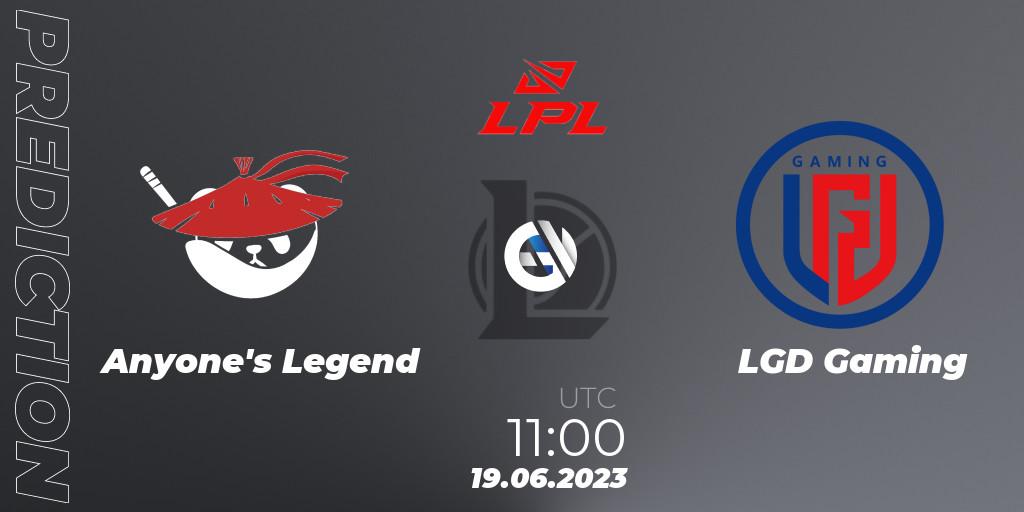 Pronóstico Anyone's Legend - LGD Gaming. 19.06.23, LoL, LPL Summer 2023 Regular Season
